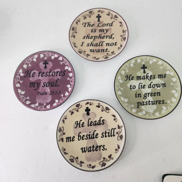 Samseo Design Religious Bible Verse Coaster Set Small Decorative Plates 4 Piece - Picture 1 of 11
